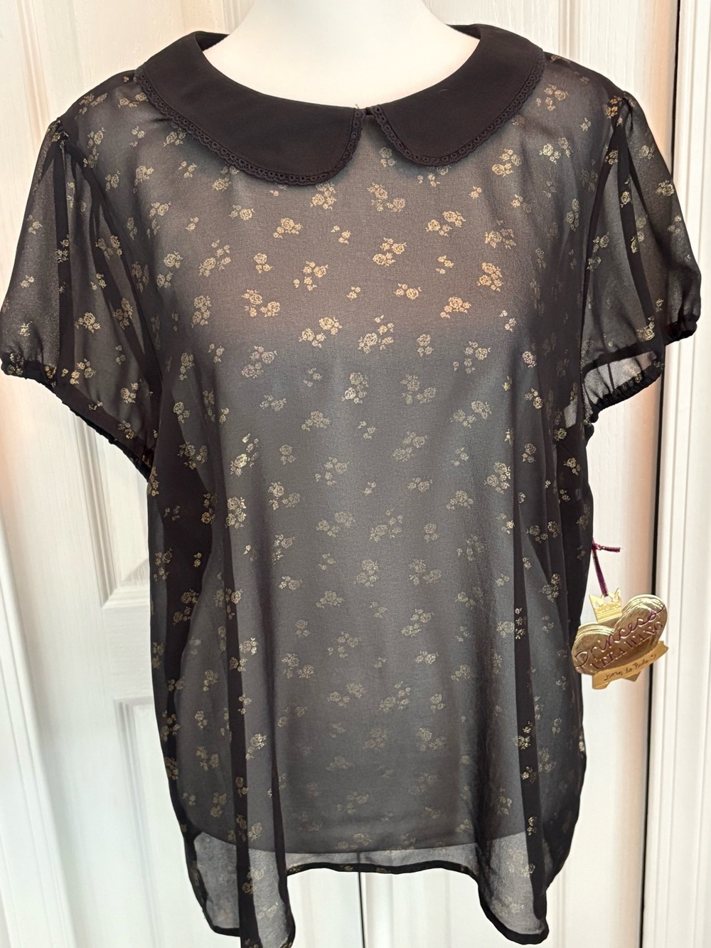 Sheer Black Floral Peter Pan Collar Top